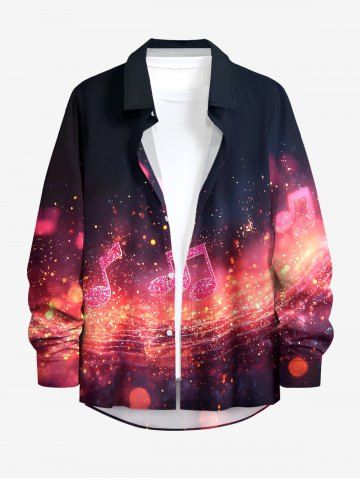 Chemise hawaïenne à manches longues pour homme Musical Motes, boutons imprimés en 3D à paillettes - CORAL PINK - 7XL