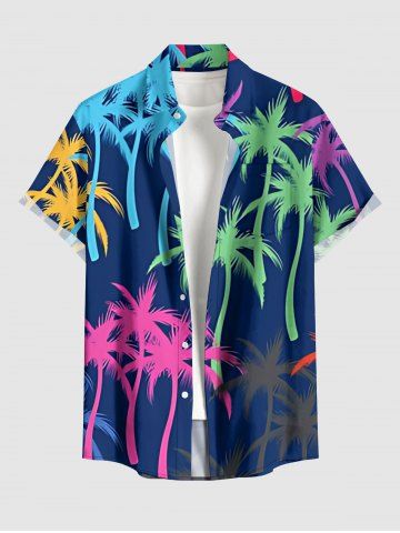 Chemise hawaïenne pour homme à imprimé cocotier multicolore, boutonnée avec poche poitrine - DEEP BLUE - S