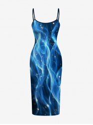 Robe Hawaïenne Ajustée à Imprimé Flammes Bleues Lumineuses - Bleu profond 3X