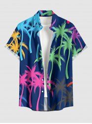 Colorful Coconut Tree Print Hawaii Button Pocket Shirt For Men -  