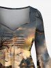 Robe asymétrique froncée à ourlet haut-bas avec imprimé dégradé citrouille, sorcières, chauve-souris, château, lune et arbre d'Halloween - Brun Légère 6X