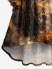 Robe asymétrique froncée à ourlet haut-bas avec imprimé dégradé citrouille, sorcières, chauve-souris, château, lune et arbre d'Halloween - Brun Légère 6X