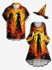 Robe asymétrique à imprimé Halloween citrouille château chauve-souris croix sorcières, à fronces et à ourlet haut-bas - Orange Foncé XXS