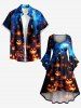 Halloween Pumpkin Lantern Castle Ombre Galaxy Print Ruched High Low Asymmetric Dress -  