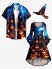 Halloween Pumpkin Lantern Castle Ombre Galaxy Print Ruched High Low Asymmetric Dress -  