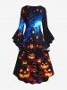 Halloween Pumpkin Lantern Castle Ombre Galaxy Print Ruched High Low Asymmetric Dress -  