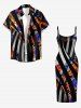 Robe hawaïenne à rayures et imprimé floral graphique ethnique - Noir XXS