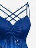Robe hawaïenne à imprimé paysage marin avec cocotier et voilier, fronces, croisillons et bretelles croisées - Bleu Marine XXS