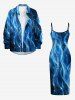 Robe Hawaïenne Ajustée à Imprimé Flammes Bleues Lumineuses - Bleu profond 3X