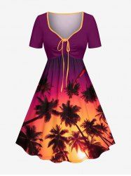 Robe Hawaïenne Cintrée à Imprimé Dégradé Cocotier - Violacé rouge S