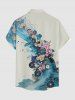 Japanese Style Wave Flower Print Hawaii Button Pocket Shirt For Men -  