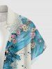 Japanese Style Wave Flower Print Hawaii Button Pocket Shirt For Men -  