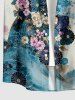 Japanese Style Wave Flower Print Hawaii Button Pocket Shirt For Men -  