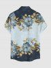 Chemise hawaïenne boutonnée avec poche pour homme, imprimé fleurs et feuilles - Bleu clair S