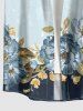 Chemise hawaïenne boutonnée avec poche pour homme, imprimé fleurs et feuilles - Bleu clair S