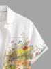 Colorful Flower Cute Cat Print Hawaii Button Pocket Shirt For Men -  