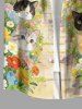 Colorful Flower Cute Cat Print Hawaii Button Pocket Shirt For Men -  