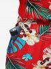 Flowers Tropical Leaf Print Pocket Hawaii Jumpsuit With Removable Belt and Shoulder Straps -  