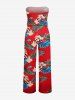 Flowers Tropical Leaf Print Pocket Hawaii Jumpsuit With Removable Belt and Shoulder Straps -  