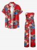 Flowers Tropical Leaf Print Pocket Hawaii Jumpsuit With Removable Belt and Shoulder Straps -  