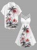 Robe Hawaïenne Imprimée Motif Cocotier, Soleil et Paillote, Froncée avec Lacis et Bretelles Croisées - Blanc 3X