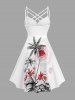 Robe Hawaïenne Imprimée Motif Cocotier, Soleil et Paillote, Froncée avec Lacis et Bretelles Croisées - Blanc 3X