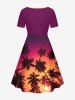 Robe Hawaïenne Cintrée à Imprimé Dégradé Cocotier - Violacé rouge S