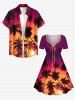 Robe Hawaïenne Cintrée à Imprimé Dégradé Cocotier - Violacé rouge S