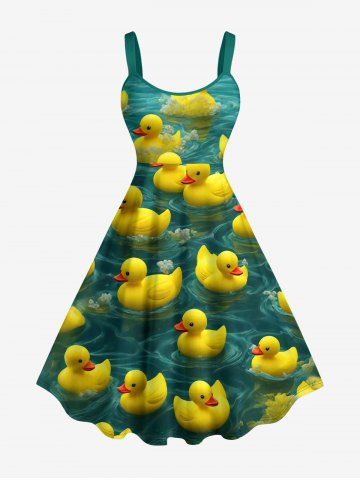Robe caraco hawaïenne imprimé canards et ondulations d'eau (bretelles réglables) - YELLOW - 6X