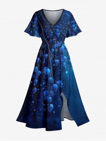 Robe midi hawaïenne fendue imprimé dégradé feuille Galaxy - DEEP BLUE - 1X