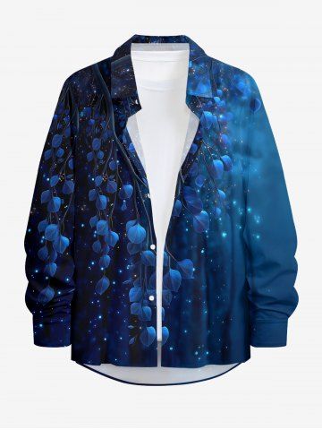 Galaxy Leaf Ombre Print Buttons Long Sleeve Hawaii Shirt For Men - DEEP BLUE - 6XL
