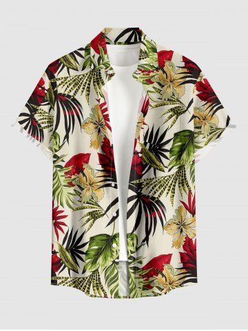 Flowers Tropical Leaf Print Buttons Pocket Hawaii Shirt For Men - PLANT GREEN - 6XL