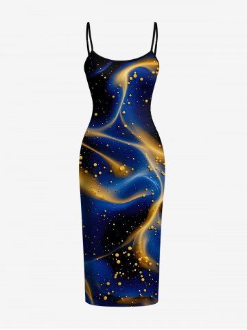 Galaxy Fluid Art Print Hawaii Fitted Dress - BLUE - XS
