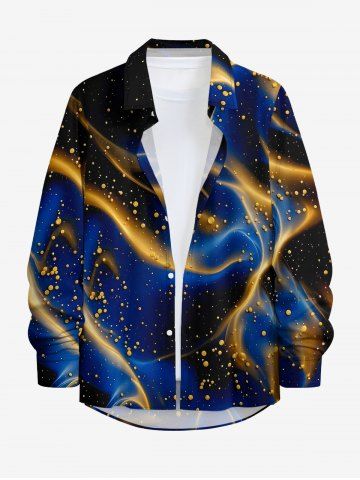 Galaxy Fluid Art Print Buttons Long Sleeve Hawaii Shirt For Men - BLUE - XL