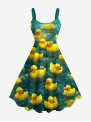 Ducks Water Ripple Print Hawaii Tank Dress(Adjustable Shoulder Strap) -  