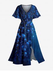 Robe midi Hawaï fendue imprimé dégradé Galaxy Leaf - Bleu profond 3X