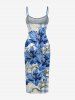 Robe ajustée hawaïenne imprimée 3D fleurs, feuilles, plaid et dentelle - Bleu Ciel S