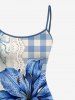 Robe ajustée hawaïenne imprimée 3D fleurs, feuilles, plaid et dentelle - Bleu Ciel S