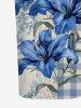 Robe ajustée hawaïenne imprimée 3D fleurs, feuilles, plaid et dentelle - Bleu Ciel S