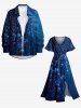 Robe midi hawaïenne fendue à imprimé dégradé Galaxy Leaf - Bleu profond S