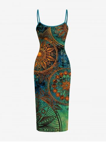 Mandala Sun Tie Dye Print Hawaii Fitted Dress - DARK TURQUOISE - 6X