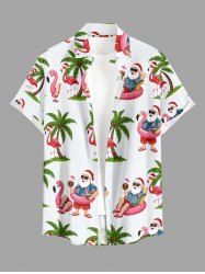 Chemise hawaïenne pour homme avec imprimé cocotier, flamant rose et Père Noël, boutons et poche - Gris Clair S