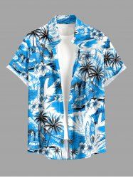 Chemise hawaïenne pour homme à imprimé cocotiers, fleurs et voitures avec boutons et poche - Pers L