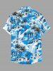 Chemise hawaïenne pour homme à imprimé cocotiers, fleurs et voitures avec boutons et poche - Pers L