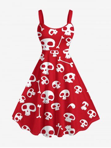 Cute Skulls Bone Print Hawaii Tank Dress(Adjustable Shoulder Strap)