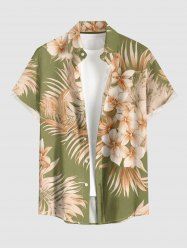 Flowers Tropical Leaf Print Buttons Pocket Hawaii Shirt For Men -  