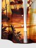 Coconut Tree Ship Seascape Print Buttons Pocket Hawaii Shirt For Men -  