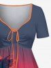 Robe hawaïenne ceinturée à imprimé dégradé soleil et cocotiers - Rouge 5X