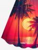 Robe hawaïenne ceinturée à imprimé dégradé soleil et cocotiers - Rouge 5X