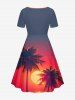 Robe hawaïenne ceinturée à imprimé dégradé soleil et cocotiers - Rouge 5X